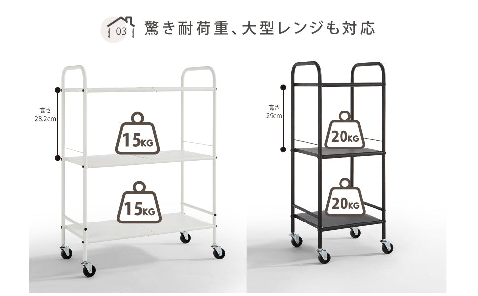 サニーポイント レンジワゴン 3段 キャスター付き スチール製 食器収納 大型 [幅32.5×奥行30×高さ84.5 cm]
