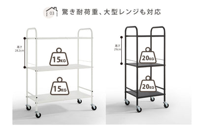 サニーポイント レンジワゴン 3段 キャスター付き スチール製 食器収納 大型 [幅32.5×奥行30×高さ84.5 cm]